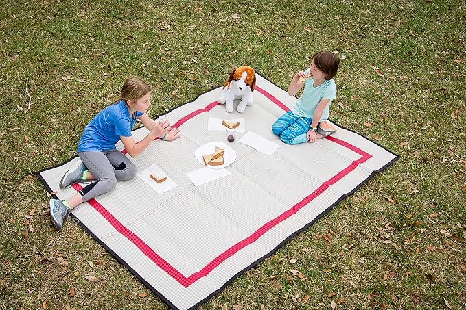 5x7 Red Outdoor RV Mat with Carry Bag – Extra Thick 5mm Recycled Poly Rug – Waterproof, Reversible, Heavy-Duty – Luxury Camping Mat for Patio, Beach, Campsite (Red with Carry Bag, 5'x7')