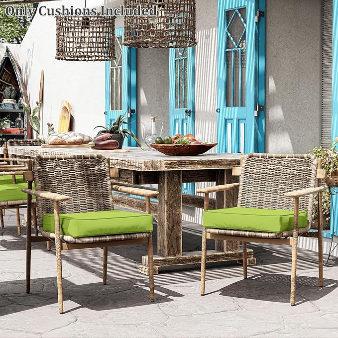 Patio Chair Cushions 22 X 22 X 4 Inch Waterproof Outdoor Seat Cushions for Patio Furniture, Outdoor Sofa Couch Pads with Ties & Handle, Set of 2, Grass Green