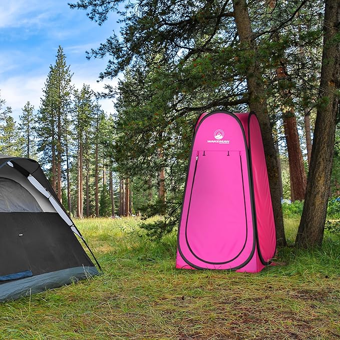 Pop Up Pod - Privacy Shower Tent, Dressing Room, or Portable Toilet Stall with Carry Bag for Camping, Beach, or Tailgate by Wakeman Outdoors (Pink)