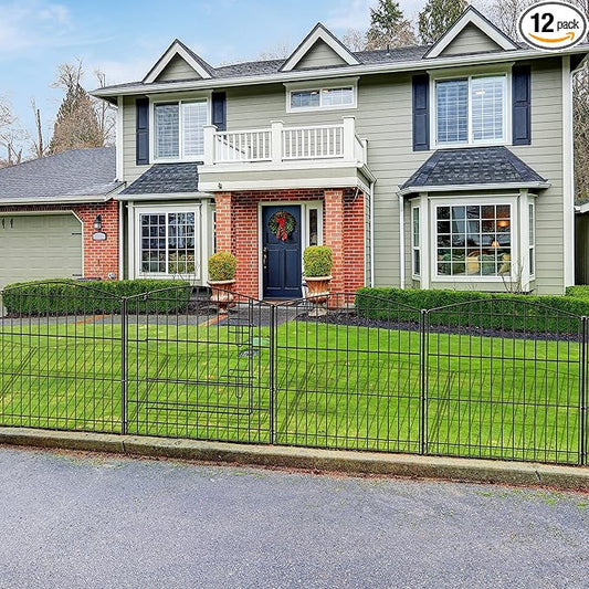 INJOPEXI Garden Fence 12 Panels 23.6ft (L)×24in (H) Decorative Garden Fences with 11 Fence Panels + 1 Gate Rustproof Wire No Dig Garden Fence Animal Barrier Fencing for Outdoor Backyard Patio - Black