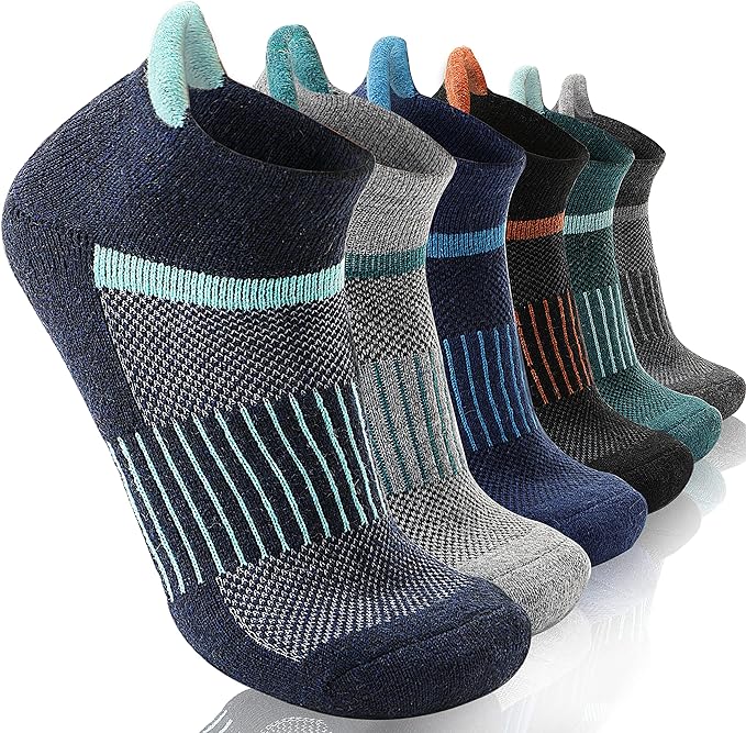 6 Pairs Merino Wool Ankle Running Hiking Socks Compression Support Breathable Thick Cushion No Show Socks for Women Men