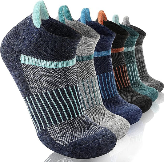 6 Pairs Merino Wool Ankle Running Hiking Socks Compression Support Breathable Thick Cushion No Show Socks for Women Men