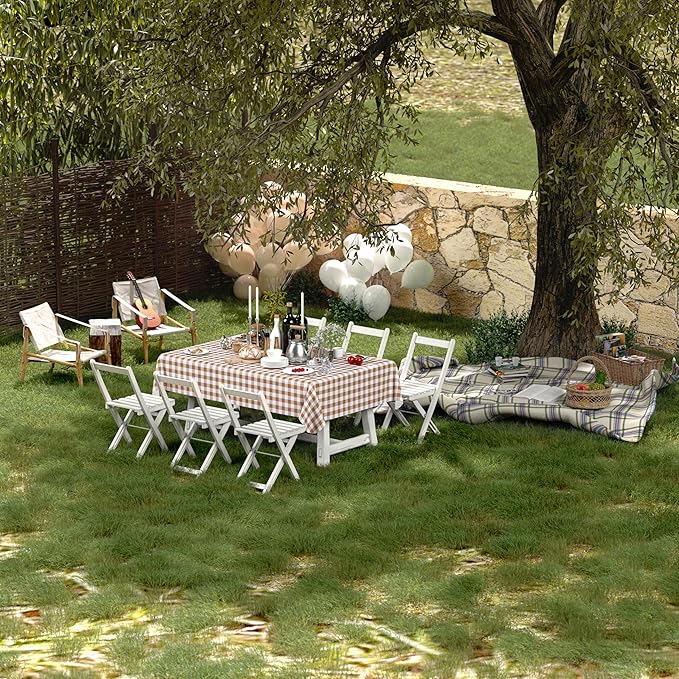 misaya Rectangle Waterproof Vinyl Table Cloth, Buffalo Flannel Backed Tablecloth, Wipeable Plastic Table Cover for Dinner, Kitchen, Outdoor (60" x 102", Brown and White)