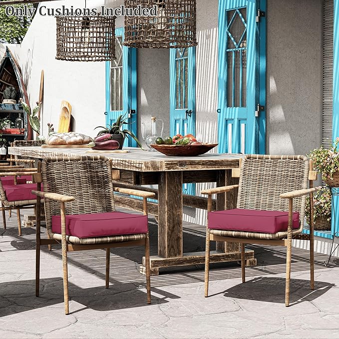 Patio Chair Cushions 19 X 19 X 4 Inch Waterproof Outdoor Seat Cushions for Patio Furniture, Outdoor Sofa Couch Pads with Ties & Handle, Set of 2, Fuchsiared
