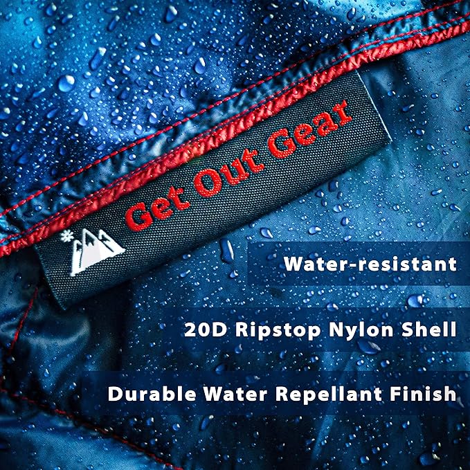 Double Puffy Camping Blanket - Extra Puffy, Packable, Lightweight and Warm | Ideal for Outdoors, Travel, Stadium, Festivals, Beach, Hammock | Water-Resistant Camp Quilt (Teal Blue/Gray)