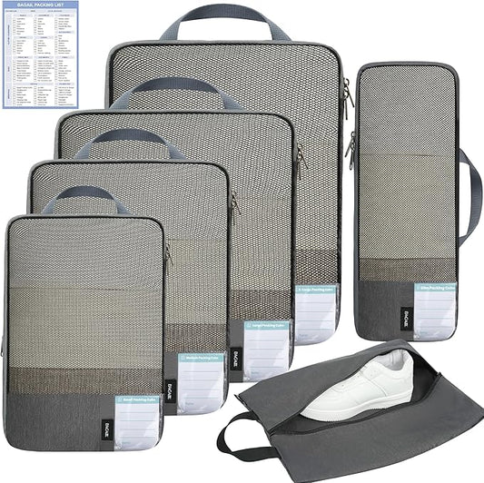BAGAIL 6 Set/4 Set Lightweight Compression Packing Cubes for Travel, Anti-Tearing Expandable Organizer Bags for Suitcase