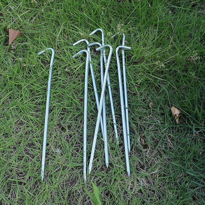 MySit 9" Tent Stakes, Metal Inflatables Stakes 60 Pack, Heavy Duty Galvanized Tent Stakes Metal, Tent Pegs Ground Trap Camping Stakes for Inflatables, Outdoor Decorations