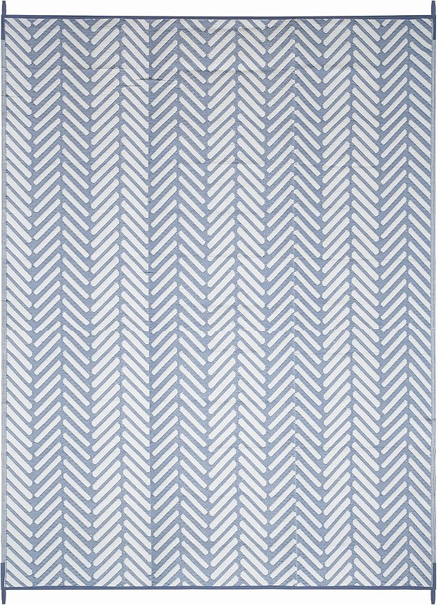 FH Home Outdoor Camping Rug - Waterproof, Fade Resistant, Reversible - Premium Recycled Plastic - Herringbone - Large Patio, Deck, Sunroom, RV - Fresno - Light Blue - 4 x 6 ft Foldable