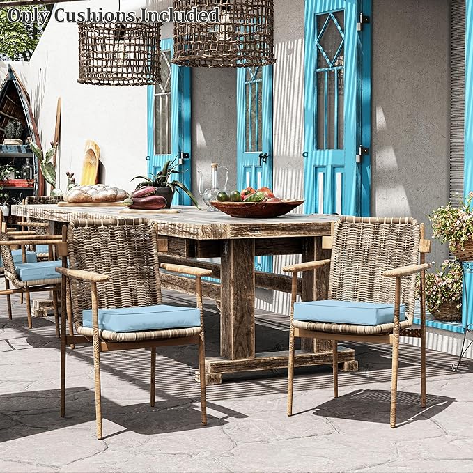 Patio Chair Cushions 17 X 16 X 3 Inch Waterproof Outdoor Seat Cushions for Patio Furniture, Outdoor Sofa Couch Pads with Ties & Handle, Set of 2, Light Blue