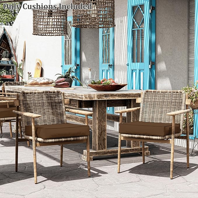 Patio Chair Cushions 22 X 22 X 4 Inch Waterproof Outdoor Seat Cushions for Patio Furniture, Outdoor Sofa Couch Pads with Ties & Handle, Set of 2, Chocolate